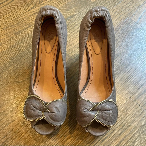 CHLOE See by Chloé Zipper Leather Bow Accents Pumps EU 40 - Picture 3 of 15